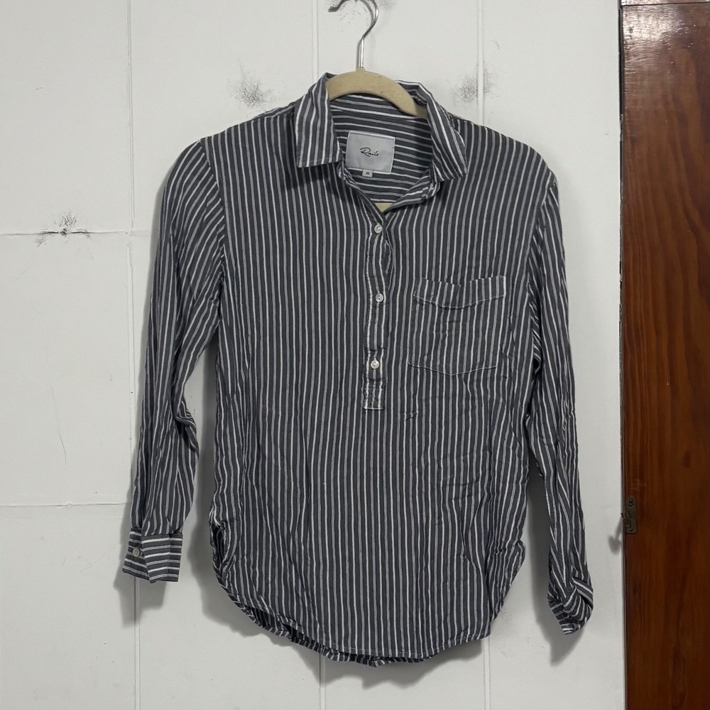 Rails Womens XS Gray White Striped Rayon Popover Button Down Long Sleeve‎ Shirt